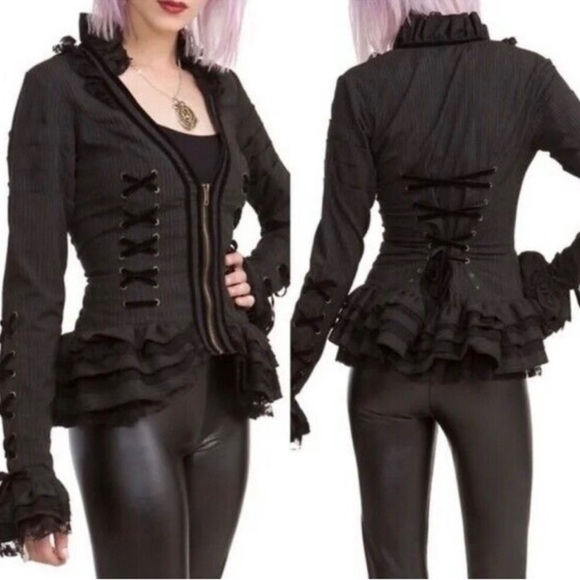 Spin Doctor Steampunk Victorian Ruffled Velvet Lace Up Corset Top Jacket Small - Picture 1 of 17